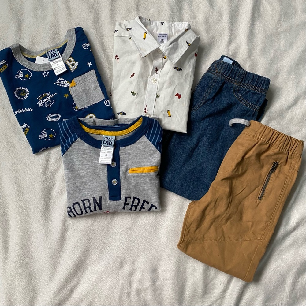 Little Lads Carters Boys Toddler NEW Lot of 5 pants & Tops